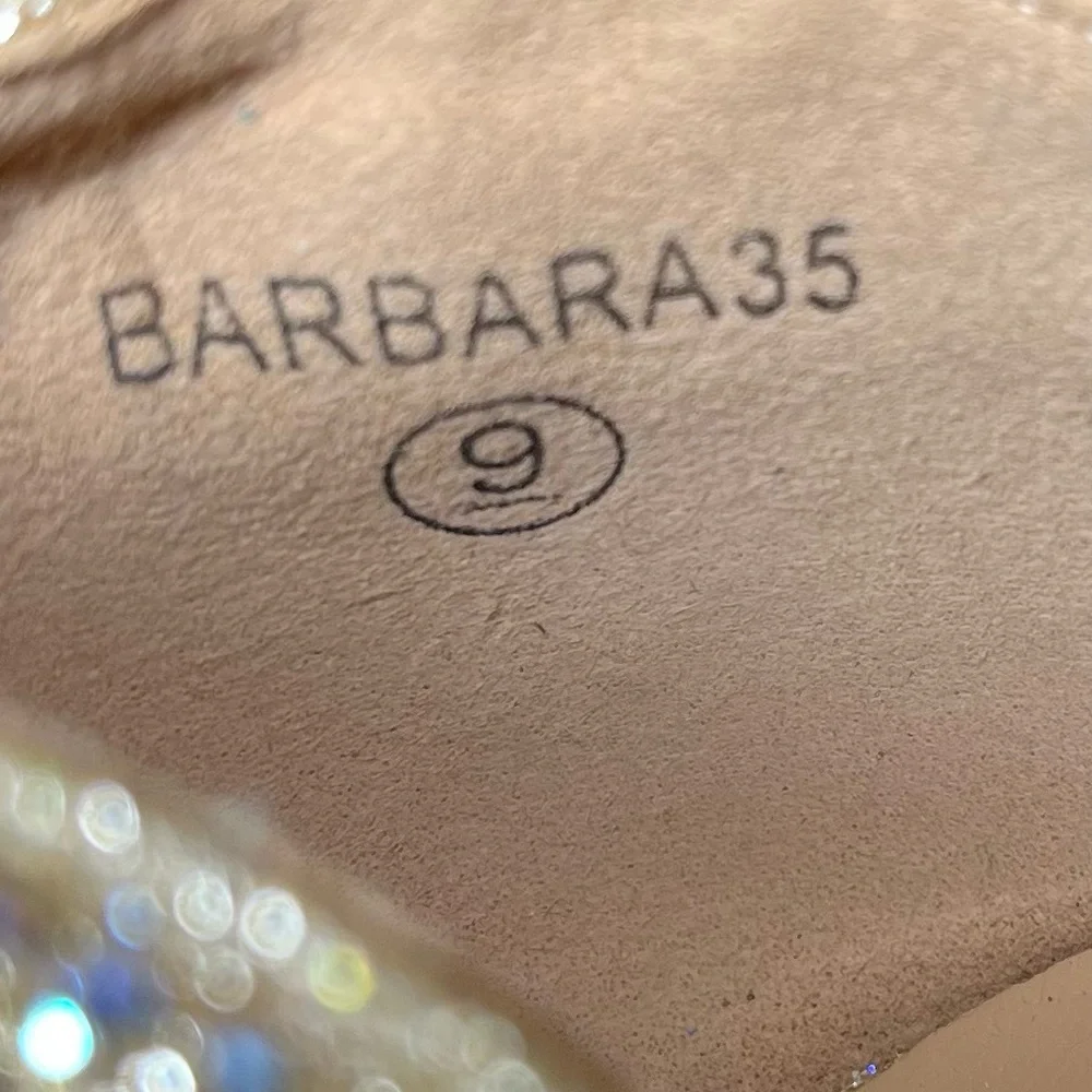 De Blossom Barbara Rhinestone Peep Toe Heels Gold Formal Wedding Size 9 NEW